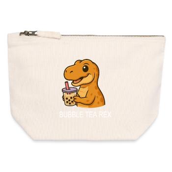 T-Rex dinosaure bubble tea amateur de thé dicton - Pochette zippée en toile 12 x 13 cm - blanc naturel - Devant