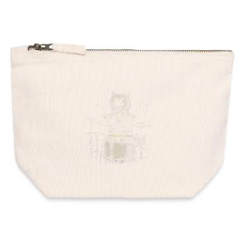 Katze Schlagzeug Drummer Rock Musik Lustig - Canvas Reißverschluss-Täschchen (12 x 13 cm) - Naturweiß - Vorne