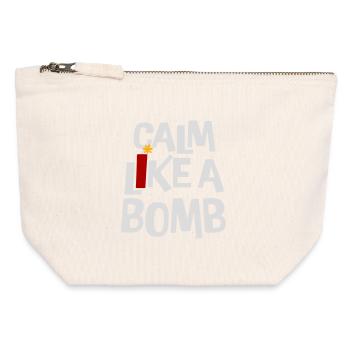 Calme comme une bombe Paradoxe Ironie Humour Blague explosive - Pochette zippée en toile 12 x 13 cm - blanc naturel - Devant