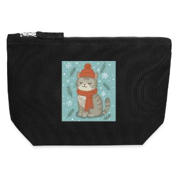 Cozy Winter Cat - Canvas Reißverschluss-Täschchen (12 x 13 cm) - Schwarz - Vorne