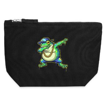 Green Street Frog with Gold Chain Dabbing - Canvas Zip Pouch 12 x 13 cm - black - Front
