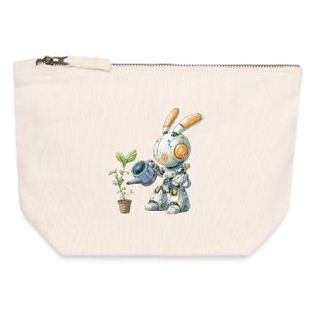 Robot rabbit watering plant - Canvas Zip Pouch 12 x 13 cm - nature - Front
