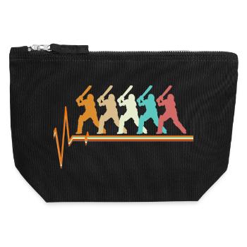 Cricket Heartbeat Retro Batsman Pulse Slogan - Canvas Zip Pouch 12 x 13 cm - black - Front