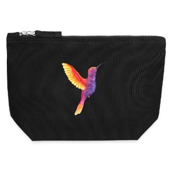 Vibrant Watercolor Hummingbird - Canvas Zip Pouch 12 x 13 cm - black - Front
