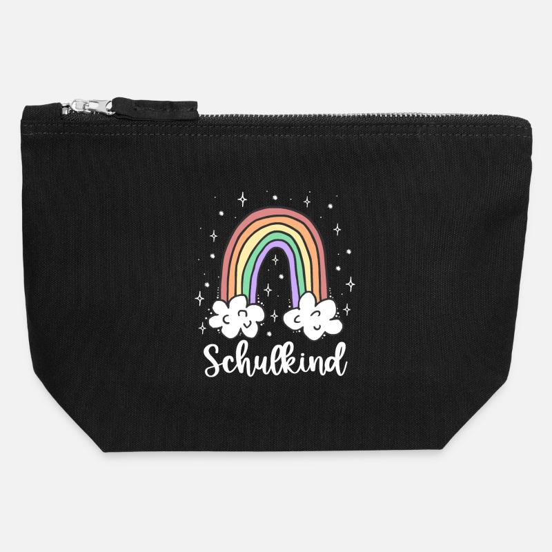 Schulkind Regenbogen Einschulung Geschenk - Canvas Reißverschluss-Täschchen (12 x 13 cm) - Schwarz