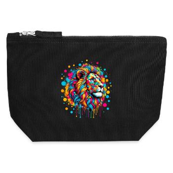 Lion - Canvas Zip Pouch 12 x 13 cm - black - Front