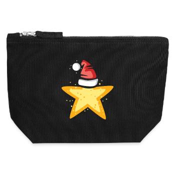 Poinsettia with Santa Hat Illustration - Canvas Zip Pouch 12 x 13 cm - black - Front
