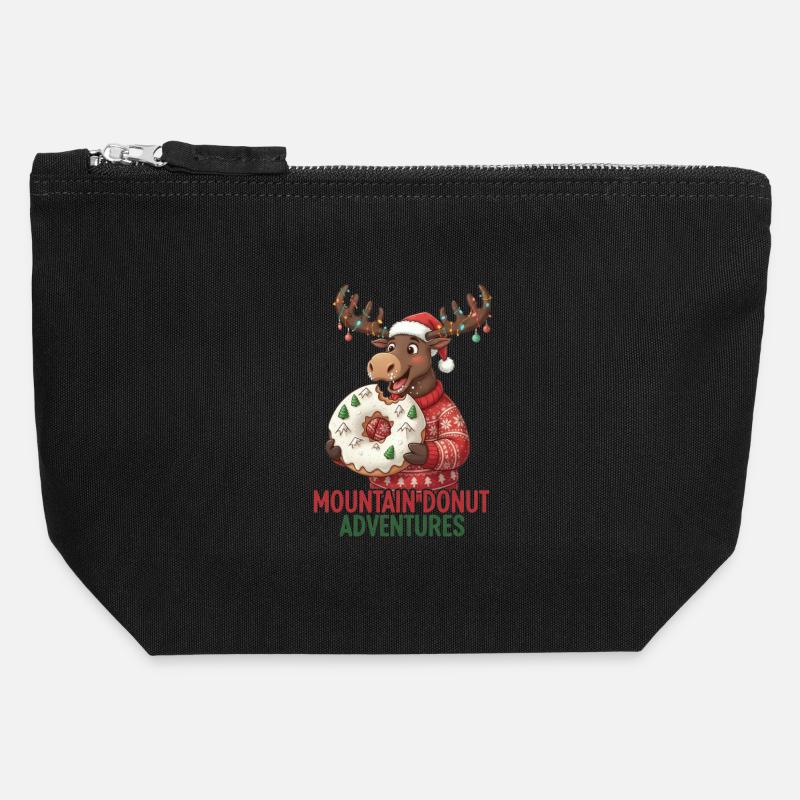 Christmas - Funny Moose - Winter Donut - Canvas Zip Pouch 12 x 13 cm - black