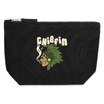 Illustration de profil de coiffe Chiefin - Pochette zippée en toile 12 x 13 cm - noir - Devant