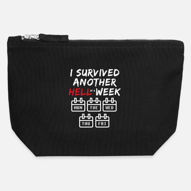 I Survived Another Hell of a Week - Funny Office - Canvas Zip Pouch 12 x 13 cm - black