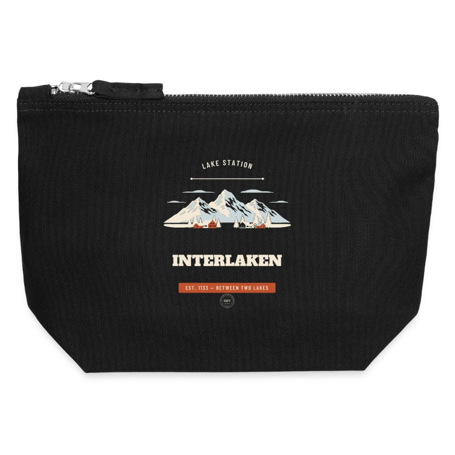 Interlaken badge on a canvas zip pouch 12 x 13 cm, black