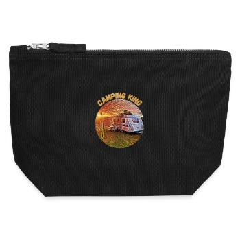 Camping King, caravane, design, idée cadeau, - Pochette zippée en toile 12 x 13 cm - noir - Devant
