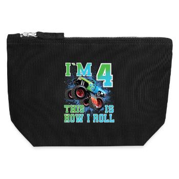 4 Years Monster Truck - Canvas Zip Pouch 12 x 13 cm - black - Front