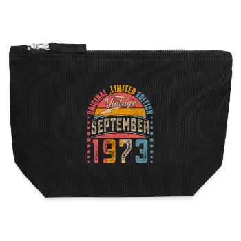 1973 Année de naissance Septembre Anniversaire - Pochette zippée en toile 12 x 13 cm - noir - Devant