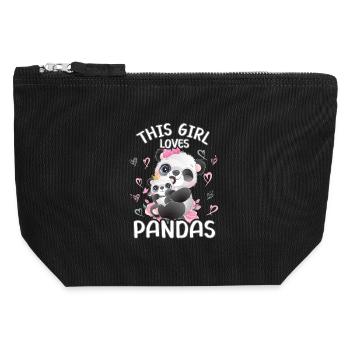 This girl loves pandas - Canvas Zip Pouch 12 x 13 cm - black - Front