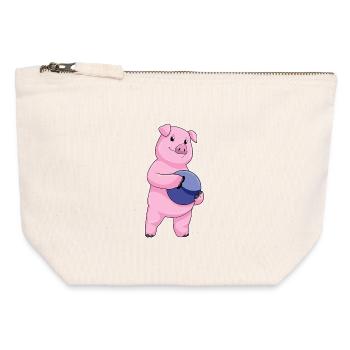 Boule de bowling cochon - Pochette zippée en toile 12 x 13 cm - blanc naturel - Devant