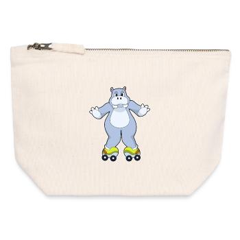 Nilpferd Rollschuhfahren Rollschuhe - Canvas Reißverschluss-Täschchen (12 x 13 cm) - Naturweiß - Vorne