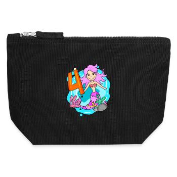 Girl 4 years old 4th birthday mermaid - Canvas Zip Pouch 12 x 13 cm - black - Front