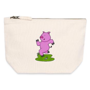 Pig Jogger Jogging Sport - Canvas Zip Pouch 12 x 13 cm - nature - Front
