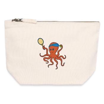 Raquette de tennis pieuvre - Pochette zippée en toile 12 x 13 cm - blanc naturel - Devant