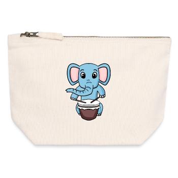 Motif de tambour d’éléphant - Pochette zippée en toile 12 x 13 cm - blanc naturel - Devant