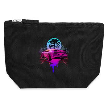Retro Wave Sportwagen Vaporwave - Canvas Reißverschluss-Täschchen (12 x 13 cm) - Schwarz - Vorne