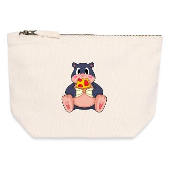 Pizza taupe - Pochette zippée en toile 12 x 13 cm - blanc naturel - Devant