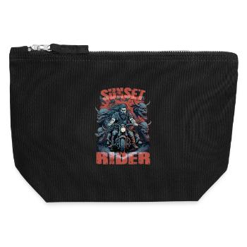 Pilote de coucher de soleil motocycliste - Pochette zippée en toile 12 x 13 cm - noir - Devant
