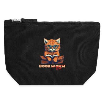 Katze mit Buch und Schriftzug - Canvas Reißverschluss-Täschchen (12 x 13 cm) - Schwarz - Vorne