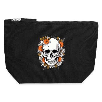 Skull with flowers - Canvas Zip Pouch 12 x 13 cm - black - Front