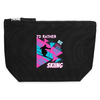 I'd Rather Ski - Ski Wintersportler Skifahrer - Canvas Reißverschluss-Täschchen (12 x 13 cm) - Schwarz - Vorne
