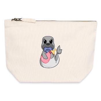 Motif bébé lion de mer - Pochette zippée en toile 12 x 13 cm - blanc naturel - Devant