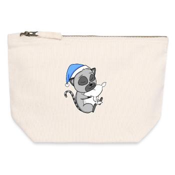 Lémurien avec oreiller et bonnet somnolent - Pochette zippée en toile 12 x 13 cm - blanc naturel - Devant