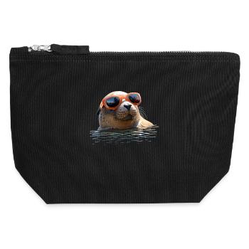 Robbe mit Sonnenbrille Seehund Walross Süße Robben - Canvas Reißverschluss-Täschchen (12 x 13 cm) - Schwarz - Vorne