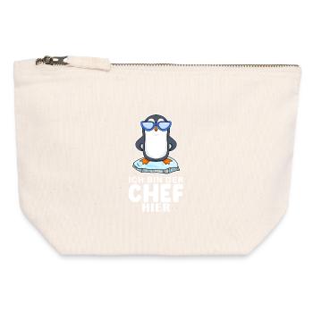 Chef Spruch Anführer Pinguin Motiv - Canvas Reißverschluss-Täschchen (12 x 13 cm) - Naturweiß - Vorne