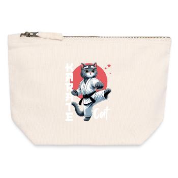 Funny Cat Karate Cat Martial Arts Design - Canvas Zip Pouch 12 x 13 cm - nature - Front