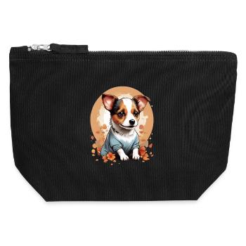 Niedlicher kleiner Jack Russell Welpe - Canvas Reißverschluss-Täschchen (12 x 13 cm) - Schwarz - Vorne