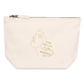 Vie pleine de merveilles – Citation sur l’art au trait - Pochette zippée en toile 12 x 13 cm - blanc naturel - Devant