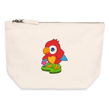 Fleur de perroquet - Pochette zippée en toile 12 x 13 cm - blanc naturel - Devant