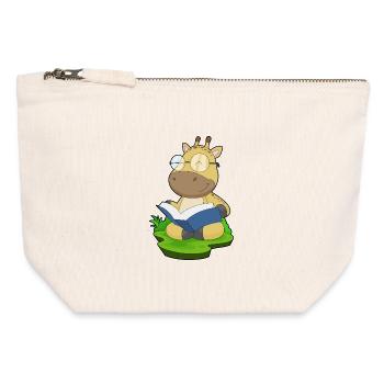 Giraffe Nerd Buch Brille - Canvas Reißverschluss-Täschchen (12 x 13 cm) - Naturweiß - Vorne