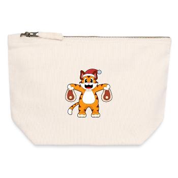 Tiger Weihnachten Fleisch - Canvas Reißverschluss-Täschchen (12 x 13 cm) - Naturweiß - Vorne