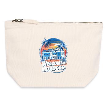 Bienvenue au Village Marocain - Pochette zippée en toile 12 x 13 cm - blanc naturel - Devant