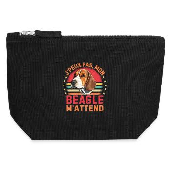 Chien de race beagle - Pochette zippée en toile 12 x 13 cm - noir - Devant