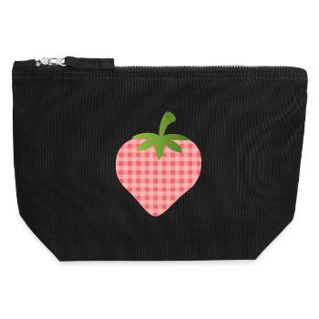 Fraise à carreaux - personnalisable - Pochette zippée en toile 12 x 13 cm - noir - Devant