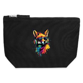 Fuchs DJ Kopfhörer Bunt Regenbogen Musik Füchse - Canvas Reißverschluss-Täschchen (12 x 13 cm) - Schwarz - Vorne