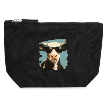 Éleveur de vaches - Pochette zippée en toile 12 x 13 cm - noir - Devant