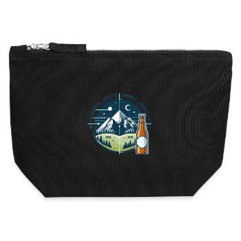 Nocturnal mountain scenery with beer bottle - Canvas Zip Pouch 12 x 13 cm - black - Front