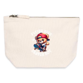 Skater Teddybär auf Skateboard - Canvas Reißverschluss-Täschchen (12 x 13 cm) - Naturweiß - Vorne