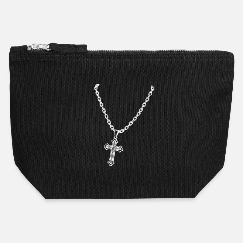 Collier avec croix - Pochette zippée en toile 12 x 13 cm - noir