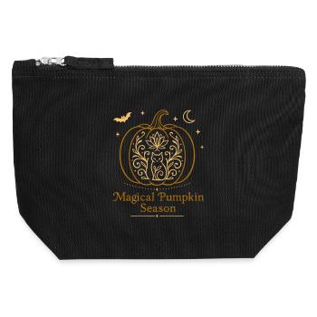 Magischer Kürbis - Herbst Design mit Katze - Canvas Reißverschluss-Täschchen (12 x 13 cm) - Schwarz - Vorne